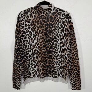 Ganni Merino Wool & Yak Blend Leopard Animal Print High Turtleneck Sweater